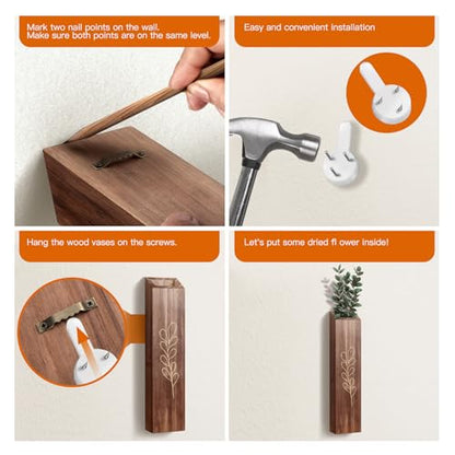 4 Pack Wood Indoor Wall Planter, Modern Boho Wall Decor for Living Room Bedroom, Farmhouse Pocket Vases for Dried Flowers and Faux Greenery Plants - Brown