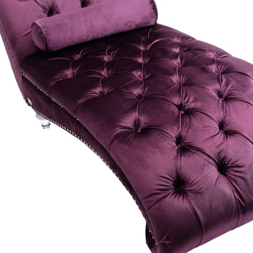64" Velvet Chaise Lounge Chair Indoor with Ergonomic S-Shaped Backrest & 1, view 8