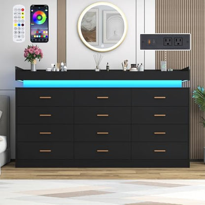 12 Drawer Dresser with LED Light and Charging Station, view 7