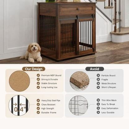 Dog Crate Furniture with Sliding Barn Door & Storage Drawer, End Table, view 6