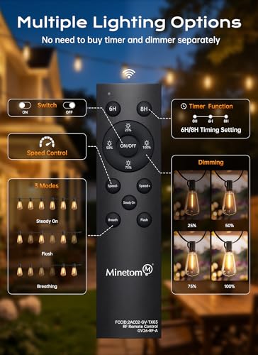 100FT Outdoor-String-Lights with Remote, Shatterproof ST38 LED Bulbs, view 6