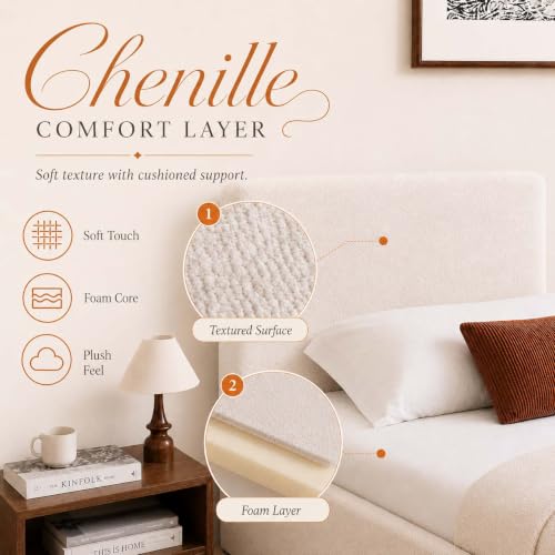Queen Size Upholstered Bed Frame with Headboard, Cloud Boucle Bed Frame, view 5