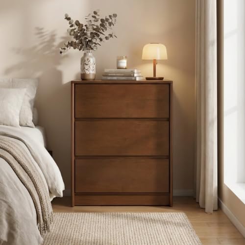100% Solid Wood Nightstand, Wide Tall NightStand with 3 Drawers for Bedroom, view 2