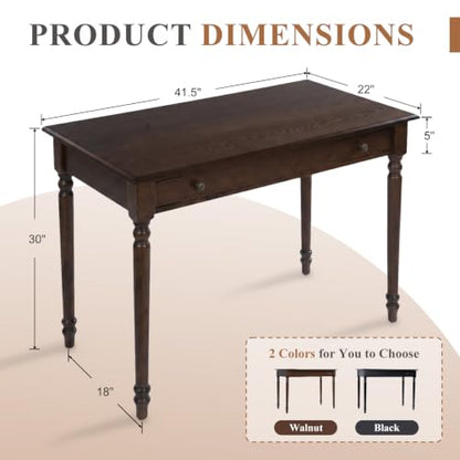 42 x 22 Inch Home Office Desk，Writing Desk with Drawer, Walnut, view 3