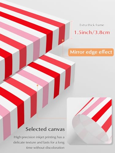 NuYeBiofx Modern Red Pink Stripe Canvas Wall Art Prints,40"x28" Framed Picture Artwork Abstract Minimalist Line Printed Canvas Oil Painting for Living Room Bedroom Office,Ready to Hang