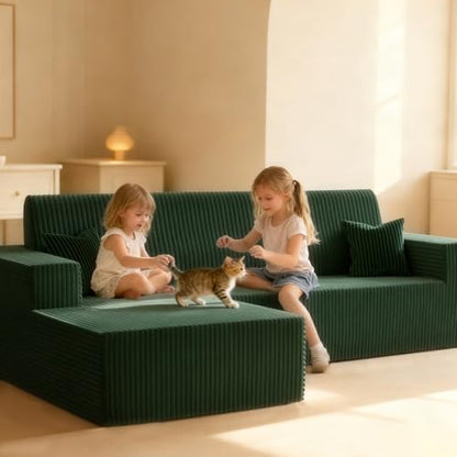 110" Boneless Couch, Cloud Modular Sectional Sofa with L-Shape Chaise, Modern Upholstered Couches for Living Room Bedroom No Assembly Required (Green, 110" Left Facing Chaise+2 Seaters)
