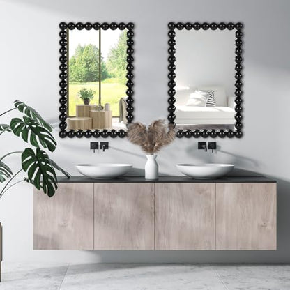 Decorative Beaded Wall Mirror – Modern Rectangular Accent Mirror, 20″x30″, for Living Room, Bedroom, Bathroom, Entryway & Office – Available in Gold, Black, & White (Black)