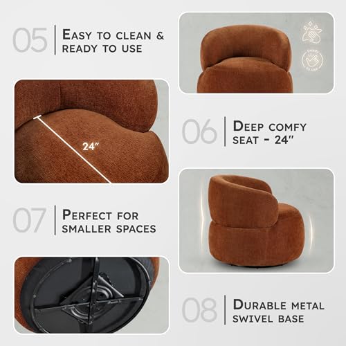 Modern Barrel Swivel Accent Chair - Upholstered Soft Chenille Fabric with Metal Base, 360 Degree Round Swivel Accent Chair for Living Room, Bedroom, Office, No Assembly Required, Rusty Orange