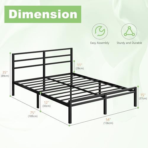 12 Inch Full Size Bed Frame with Headboard and Footboard, view 3