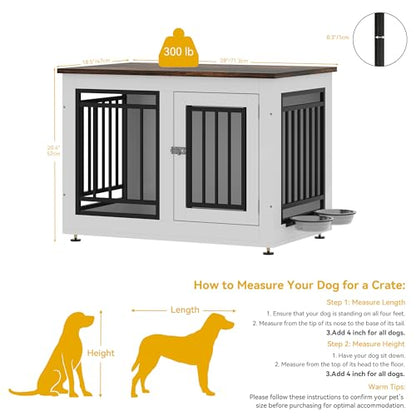 28 Inch Dog Crate Furniture with Adjustable Feet & Removable Bowls, view 4