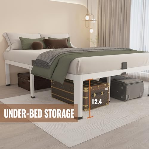 14 Inch Full Size Metal Platform Bed Frame White with Round Corner Legs, view 6