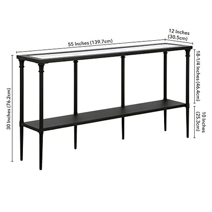 Nellie 55'' Wide Rectangular Console Table with Metal Shelf in Blackened Bronze | Two-tier design with glass top adds stylish storage and display space to entryways, hallways, living rooms, or behind sofas