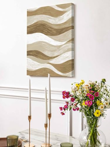 NuYeBiofx Modern Brown Ombre Ocean Wave Canvas Wall Art Prints,48"x32" Framed Picture Artwork Abstract Gradient Stripe Printed Canvas Oil Painting for Living Room Bedroom Office,Ready to Hang