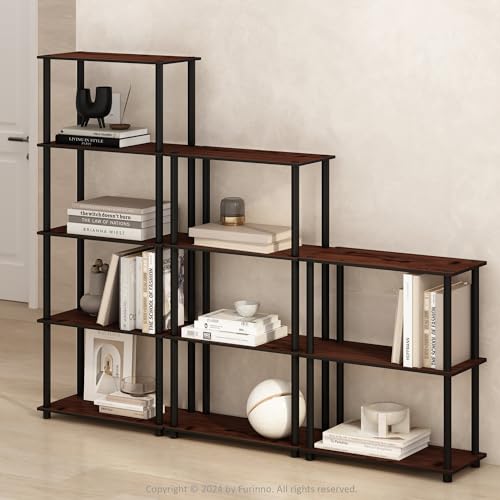 Turn-N-Tube Book Shelf, 3-Tier Bookshelf, Bookcase with Multipurpose Compact Display Rack, 11.6 x 23.6 x 29.6, for Living Room, Bedroom, Home Office, Dark Cherry