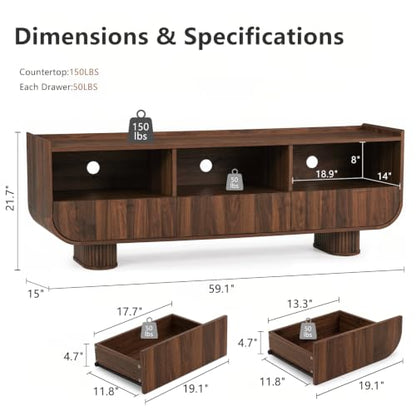 59" Mid Century Modern TV Stand for 65 Inch TV, Walnut, view 3