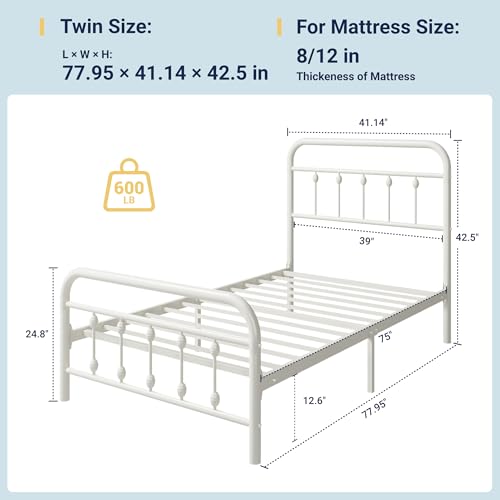 Off White Twin Metal Platform Bed, view 3