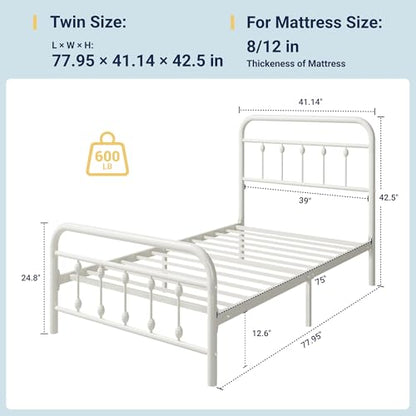 Off White Twin Metal Platform Bed, view 3