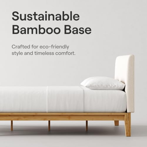 Nectar Bamboo Platform Bed Frame & Upholstered Headboard, Queen, Natural/Linen, view 5