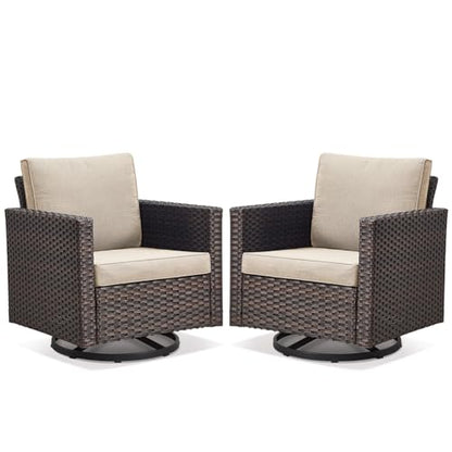 Wicker Chairs Outdoor Bistro Set Oversize Patio Swivel Rocker, Rattan Outdoor Seating Set of 2 Swivel Glider Chairs Wicker Furniture for Porch Deck Backyard with Water-Resistant