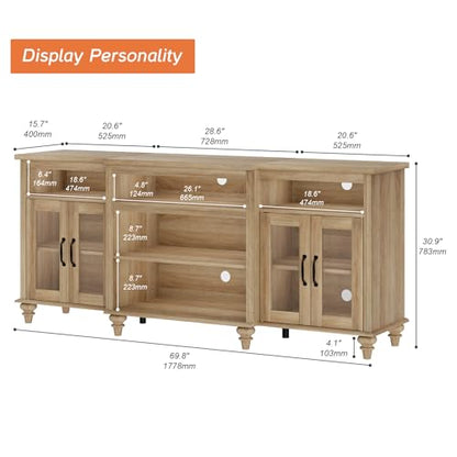 Farmhouse TV Stand for TVs Up to 75 inch, TV Cabinet with Glass Door and Shelf, view 3