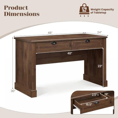 48” Computer Desk with 2 Drawers, Farmhouse Executive Desk, view 4