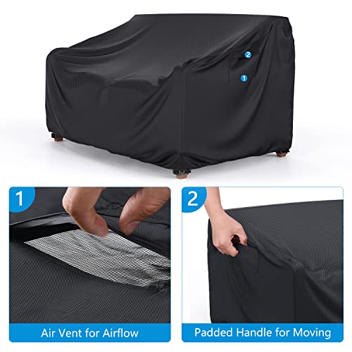 Heavy Duty Patio Sofa Cover Waterproof, 3-Seater Outdoor Sofa Loveseat Cover, Outdoor Patio Furniture Cover with Air Vent and Handles, 78" W×33" D×32" H, Black