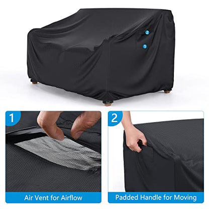Heavy Duty Patio Sofa Cover Waterproof, 3-Seater Outdoor Sofa Loveseat Cover, Outdoor Patio Furniture Cover with Air Vent and Handles, 78" W×33" D×32" H, Black