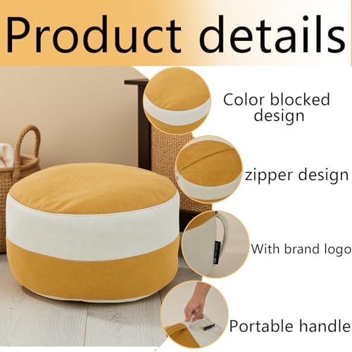Unstuffed Moroccan Pouf Ottoman Foot Rest Cover Waterproof Pu Leather Small Ottoman with Storage Multifunctional Folding Pouf Cover for Living Room, Bedroom or Balcony ONLY Cover