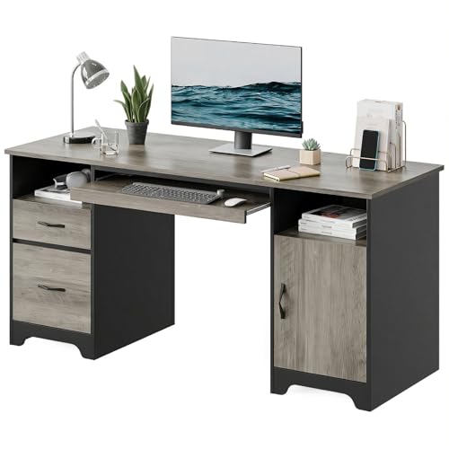 59" Executive Desk, File Drawer, Keyboard Tray & 2 Drawers, Gray, view 2