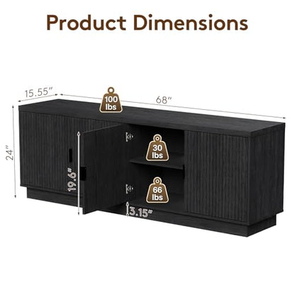 Fluted TV Stand for up to 75" TVs, 68" Entertainment Center with 4 Doors, view 3