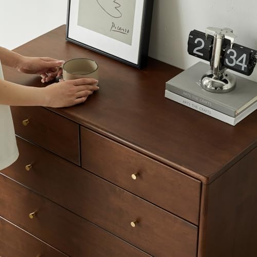 Solid Wood Nightstand, 5 Drawer Side Table for Bedroom, Wooden Storage Organizer, view 4
