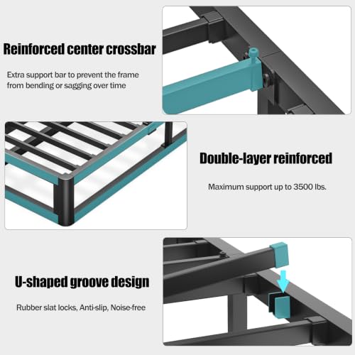 Steel Slats King Bed Frame with Rounded Corners, Quiet Assembly, view 5