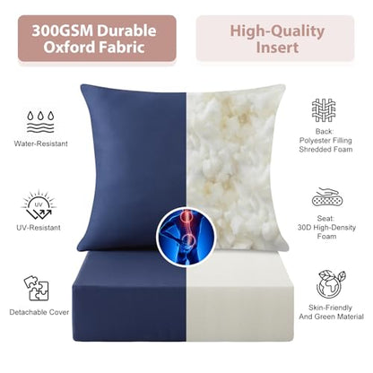 Outdoor Deep Seat Cushion Set, 24x24 Inch Water-Resistant & Fade-Resistant Outdoor Chair Cushions, Patio Furniture Cushions with Removable Cover for Patio Chair, Sofa,Navy Blue (Set of 1)