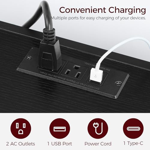 Floating TV Stand with Power Outlet, Wall-Mounted TV Shelf with X-Shaped Frame, view 5