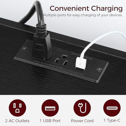 Floating TV Stand with Power Outlet, Wall-Mounted TV Shelf with X-Shaped Frame, view 5