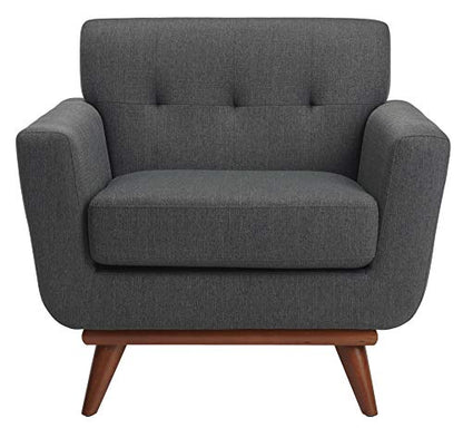 Safavieh Couture Home Opal Mid-Century Slate Grey Linen Tufted Arm Chair