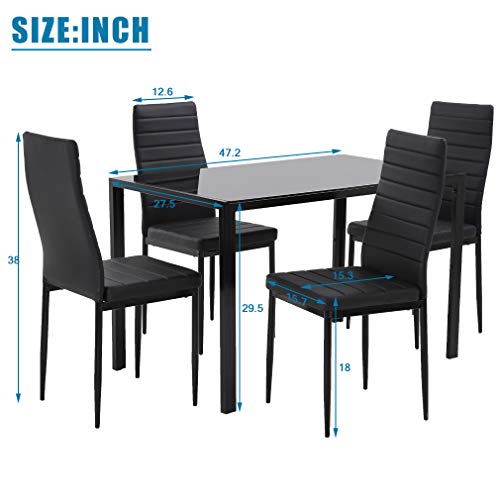 | 5-Piece Dining Table Set | Black | Glass Kitchen Table, view 4