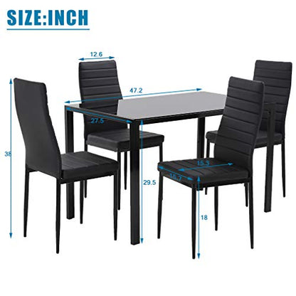 | 5-Piece Dining Table Set | Black | Glass Kitchen Table, view 4