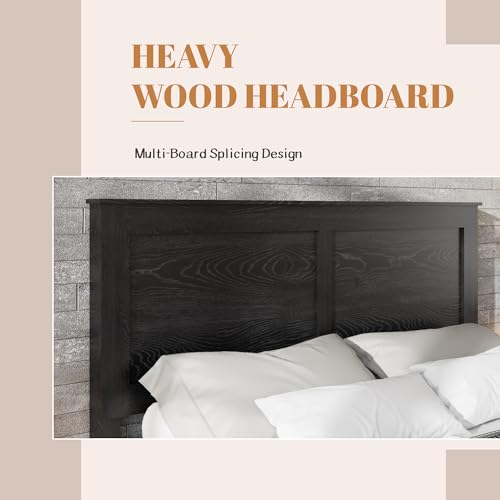 Queen Farmhouse Wood Bed Frame with Headboard and Footboard Black, view 6