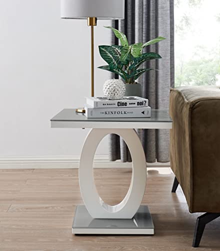 Giovani Modern Grey or Black White Halo High Gloss Glass Side End Table for Living Room (Grey)