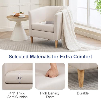 Accent Barrel Chair, Modern Comfy Living Room Chairs with Armrest Small Reading Chair with Cozy Soft Padded for Bedroom Reception Room Cafe, White