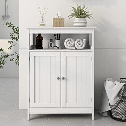 Bathroom Floor Cabinet Freestanding Storage Cabinet with Adjustable Shelf and Doors for Bathroom Living Room Kitchen (Two Doors, White)