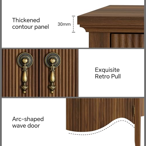 57" Fluted Sideboard Buffet,Retro Storage Cabinet, Walnut, view 6