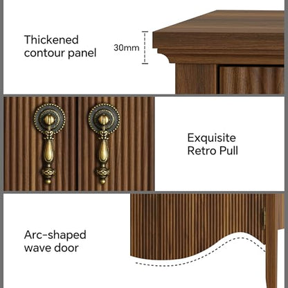 57" Fluted Sideboard Buffet,Retro Storage Cabinet, Walnut, view 6