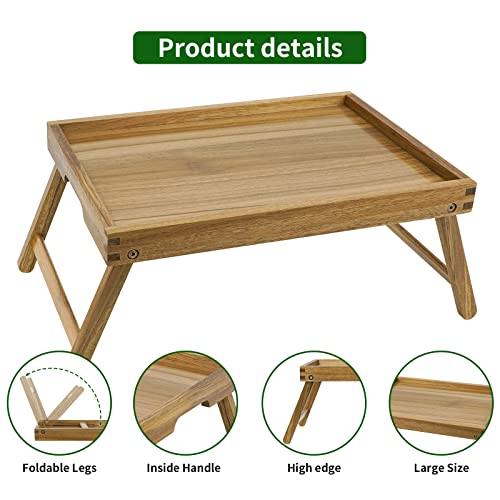 Acacia Bed Table Tray, Wooden Breakfast Tray with Folding Legs, Bed Tray for Eating and Laptop, Eating Trays for Bedroom