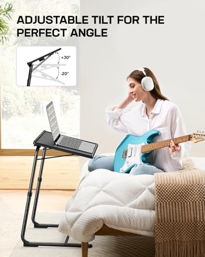 TV Tray - TV Table for Eating, Folding Table Trays with 6 Height & 3 Tilt Angle, TV Tray Table with Cup Holder, Dinner Tray for Eating or Working on Couch, Bed, Living Room, Home & Office