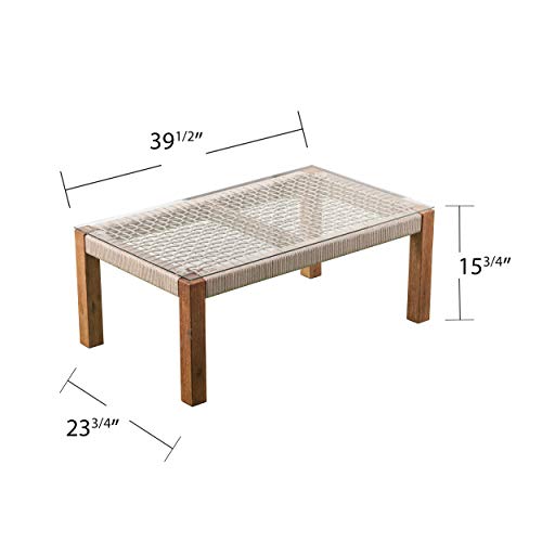 SEI Outdoor Patio Furniture - Brendina Outdoor Glass Top Cocktail Table - Transitional Design Natural Solid Wood - Ideal for Patio, Backyard (OD1089300)