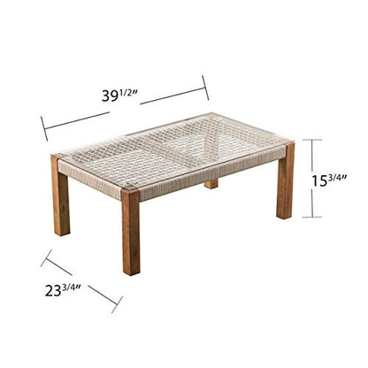 SEI Outdoor Patio Furniture - Brendina Outdoor Glass Top Cocktail Table - Transitional Design Natural Solid Wood - Ideal for Patio, Backyard (OD1089300)