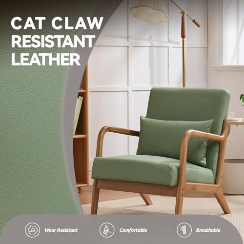 Mid Century Modern PU Leather Chair with Lumbar Pillow and Solid Wood Frame, view 5