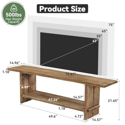 71" Solid Wood TV Stand for 55/65/75/85-Inch TV, 2-Tier TV Table, view 3